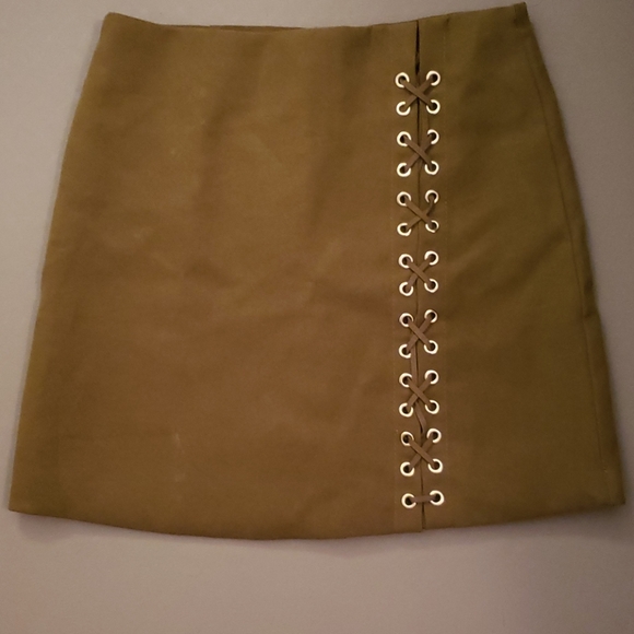 Army Green Faux Suede Skirt - Picture 1 of 3